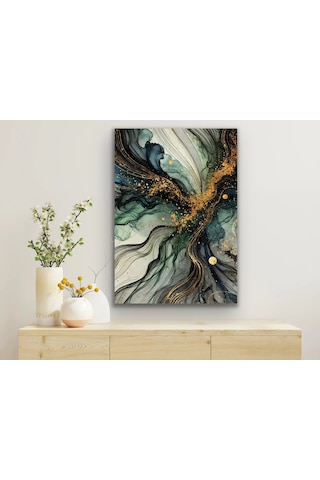Yeşil Mavi Gold Soyut Kanvas Tablo 70x100cm Çok Renkli
