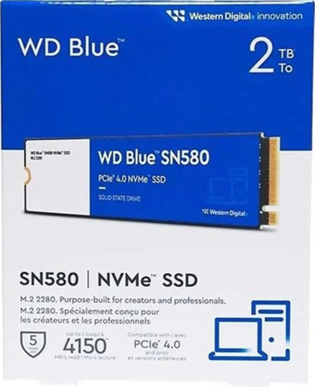 Wd Blue Sn580, Wds200t3b0e, 2tb, 4150/4150, Gen4, Nvme Pcıe M.2 2280, Ssd-113312