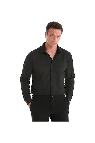 Hatemoğlu Siyah Slim Fit Desenli Slim Yaka Pamuklu Uzun Kollu Gömlek 24d190000019 991 Siyah