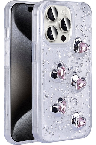 Zore Apple Uyumlu iPhone 15 Pro Max Kılıf Airbagli Simli Arka Yüzey Işıltı Silikon Kapak - Bey N/a