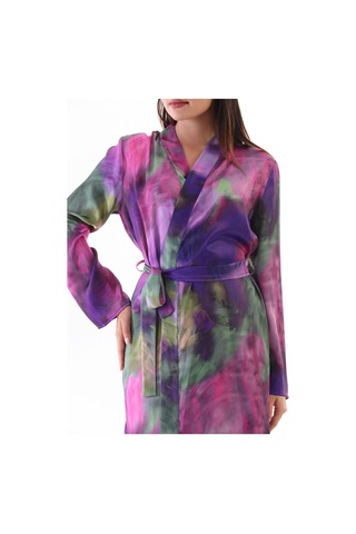 Laperissa Kadın Çok Renkli Saten Dokuma Sabahlık Kuşaklı, Desenli Ve Şık Ev Giyim Çok Renkli