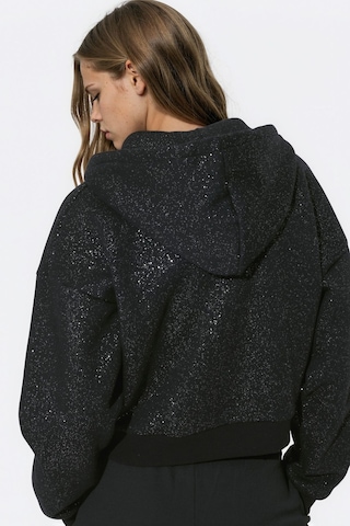 Hiccup Işıltılı Kapüşonlu Fermuarlı Sweatshirt Siyah