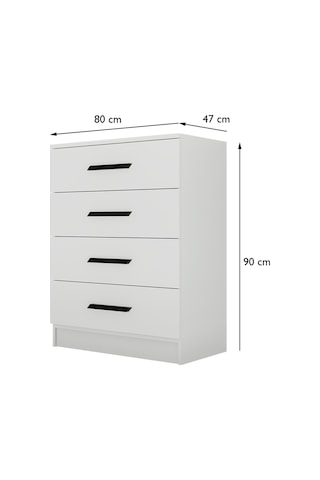 Gm 084 Almina 4 Çekmeceli Siyah Kulplu Beyaz Şifonyer