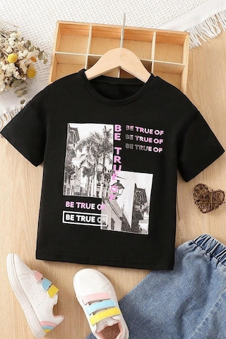 Uyguntarz Çocuk True Of Baskılı Pamuklu Tshirt Siyah