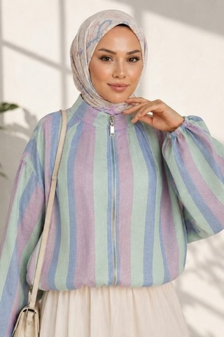Hb Harma Time Butik Kadın Fermuarlı Modal Kumaş Ahenk Pembe Ceket