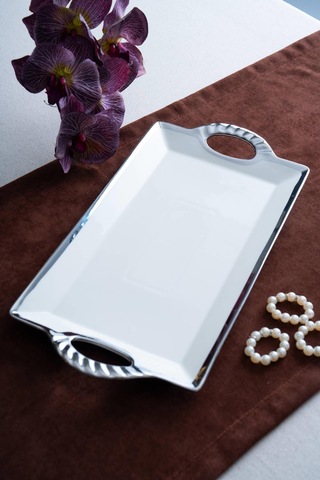 Acar Arven Dikdörtgen Silver Sunum Tepsi - 41 Cm Gümüş
