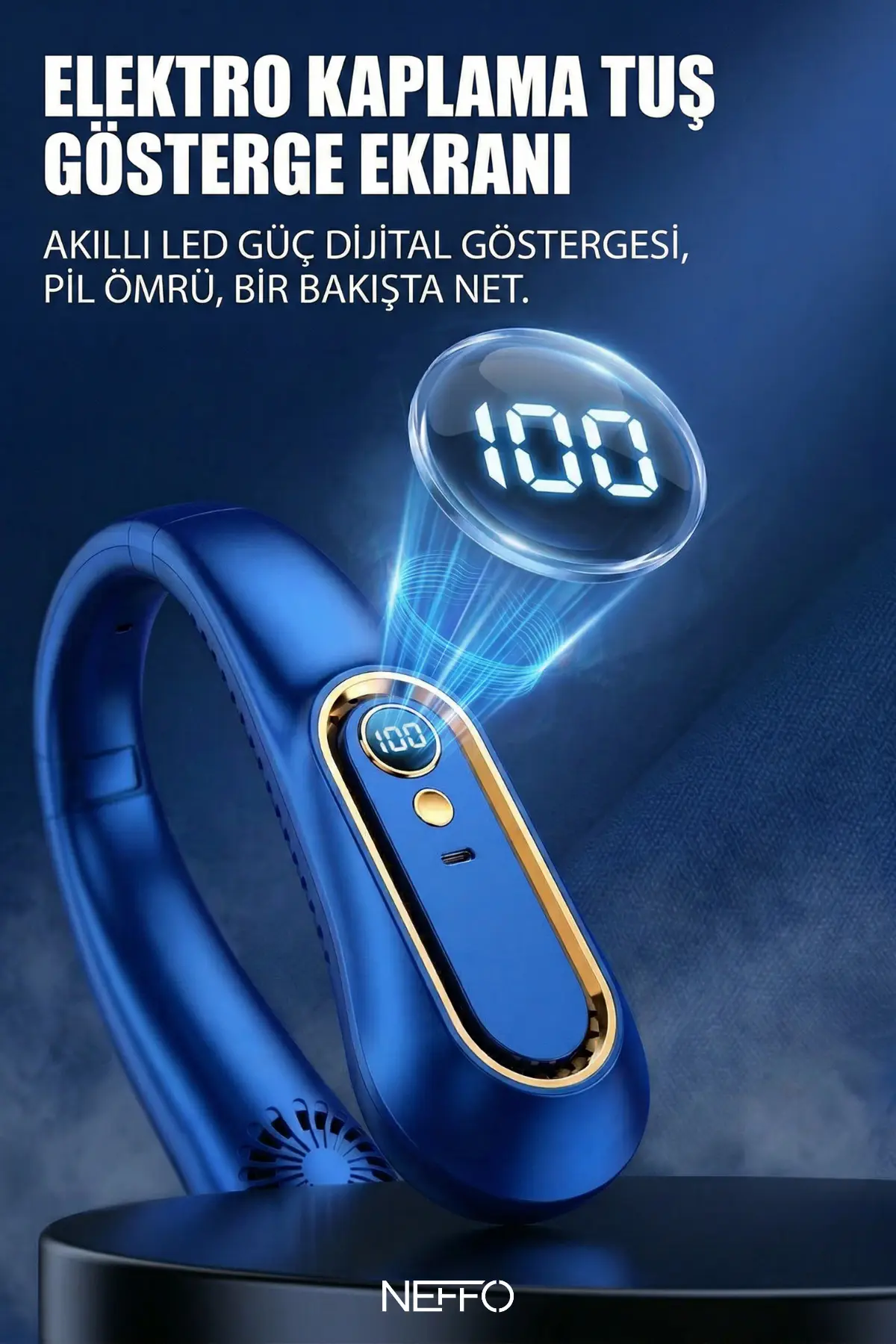 Boyuna Takılan Fan Mini Klima Serinletici Vantilatör Led Ekranlı 3 Seviye Şarjlı Boyunluk Fan