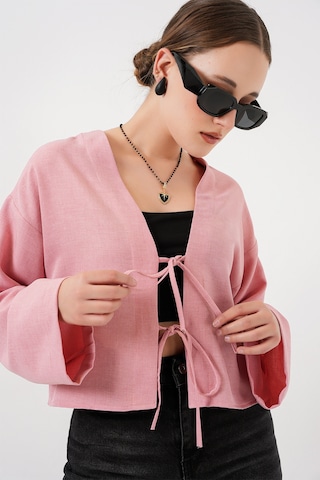 Bigdart Önü Bağlamalı Keten Kimono 960 - Pudra