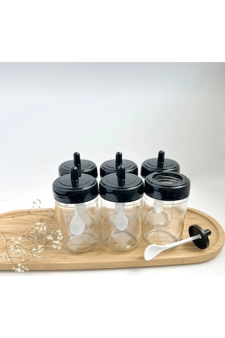 6 Adet Kendinden Kaşıklı Baharatlık Takımı Siyah Siyah