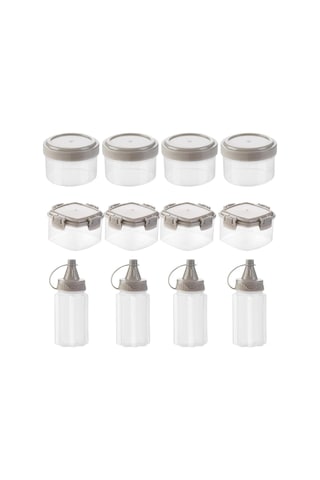 Shineyee 12'li Mini Plastik Sıvı Tatlandırıcı Şişeler Seti - 1 Oz Tuz-biber Kutusu İle Salata Sos, Ketçap, Bal Saklama Kabı Gri Gri