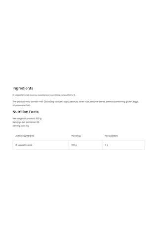 Ostrovit D-aspartic Acid / Daa Powder 200 Gr Toz Form - 66 Ser...