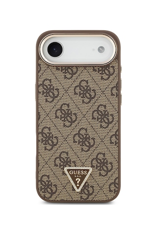 Apple Uyumlu iPhone 17 Air Kılıf Guess Lisanslı M-safe Şarjlı Gold Metal Kamera Çerçeveli Taşlı Üçgen Logo Kahve