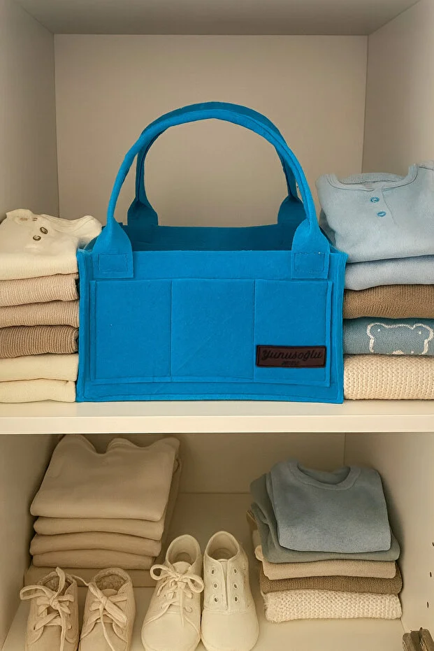Anne Bebek Keçe Bakım Çantası Yenidoğan İçin Organizer Düzenleyici Çok Amaçlı Mavi