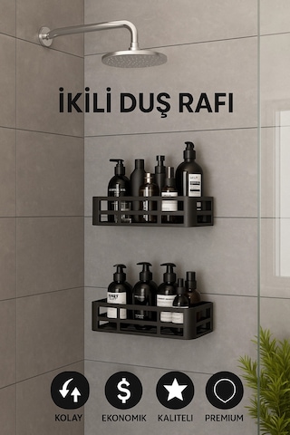 İkili Yapışkanlı Raf Duş Rafı Banyo Rafı Mutfak Rafı Organizer Düzenleyici Saklayıcı Sabunluk Şampua Çok Renkli