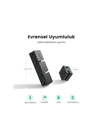Ugreen 3+1 Kanallı Silikon Kablo Düzenleyici Organizatör, 70585