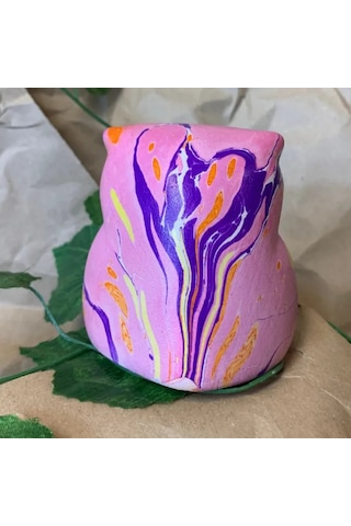 Uretti - Şebnem 6913 - 0053 El Yapımı Ebrulu Seramik Minik Baykuş Biblo - Pembe