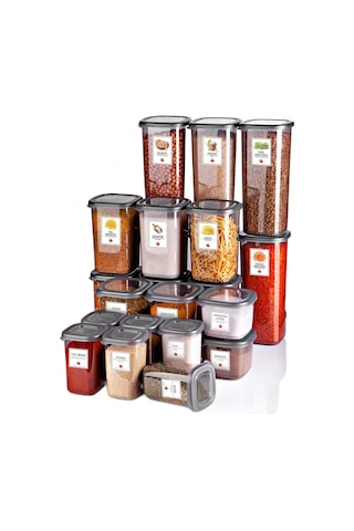 KitchenLife 24'lü Etiketli Modernity Kare Erzak Saklama Kabı Seti 6x1750 ML+ 6x1200 ML+6x550 ML+6x450 ML