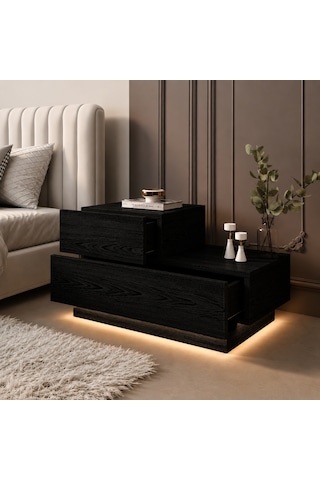Kayra Kmd002 Led Işıklı Komodin 2 Çekmeceli Modern Tasarım Ahşap Siyah