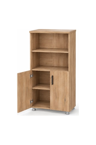 Modern Ahşap Yarım Kapaklı 2 Raflı Dolap - 80x38x155 Cm Kahverengi