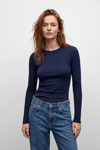 Elemge %95pamuk %5likra Vücuda Oturan Magic Fit Lacivert Kadın Stretch Uzun Kollu T-shirt Compact Penye Esnek Basic Tişört Elastan Bluz