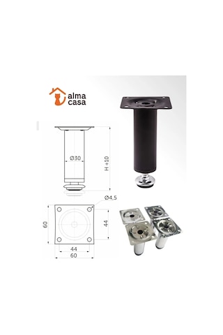 Alma Casa Mobilya Ayakları Ayarlanabilir 100 Mm 161496255 Siyah