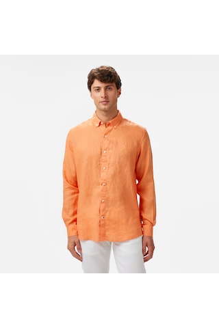 Nautica Erkek Turuncu Classic Fit Keten Gömlek Düz W55101t Turuncu
