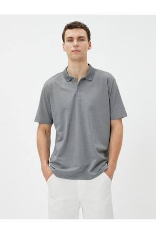 Koton Basic Polo Yaka Tişört Düğmeli Kısa Kollu Gri 3sam10151mk