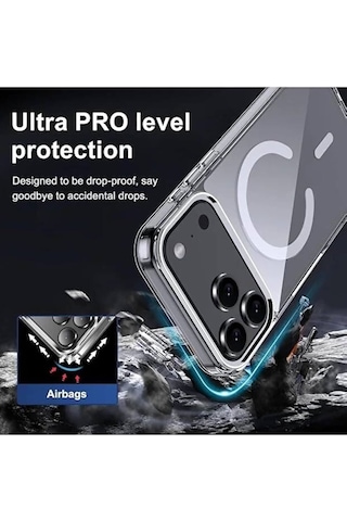 Apple iPhone 17 Pro Uyumlu Magsafe Destekli Darbeye Dayanıklı Şeffaf Kılıf