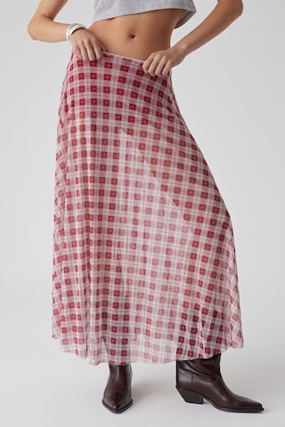 Grımelange Julıano Kadın Yüksek Bel Çizgili Oversize Kırmızı Etek Kırmızı