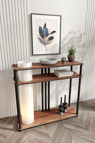 Ravilo Garcia Dresuar Dekoratif Raflı Lambader Ceviz Ceviz