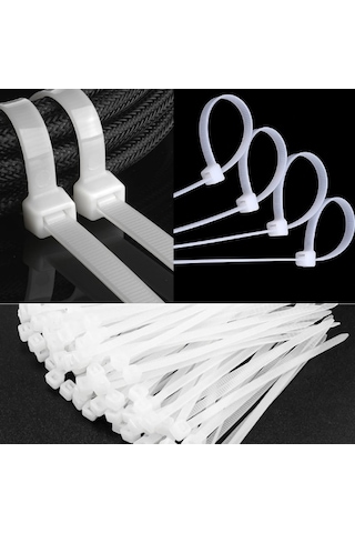 3.6x200 Mm Şeffaf Beyaz Plastik Kablo Bağı Klipsi Cırt Kelepçe 100 Adet