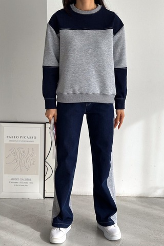 Femelle Beli Lastikli Denim Alt-üst Takım gri