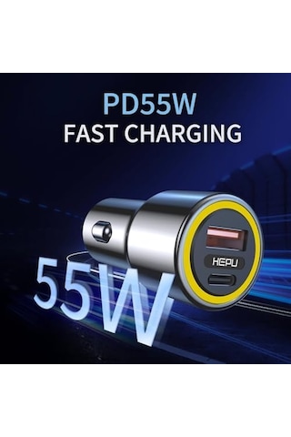 Hp-782 Araç Içi Şarj Cihazı 3.1a Pd 48 Watt Fast Hızlı Şarj Aleti Metal Çakmaklık Şarj Type C 2-port Işıklı