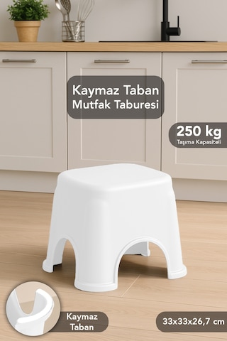 Kaymaz Banyo Taburesi - Kaydırmaz Tabanlı Çok Amaçlı Tabure 250 Kg Taşıma Kapasiteli Beyaz
