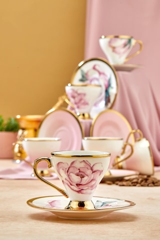 Cooker 6 Lı Lüks Yaldız Porselen Kahve Fincan Takımı Ckr3520 Pembe