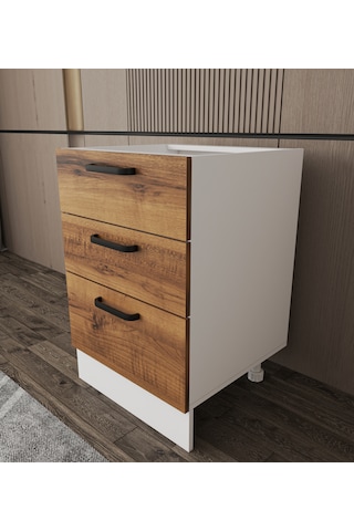 Napoli Alt Dolap Ayaklı Çekmece Modül Dolap 60 Cm Ceviz - Beyaz
