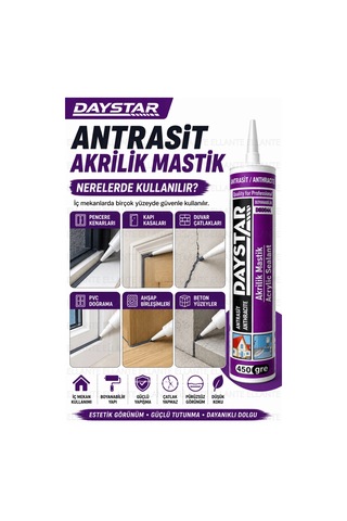 Daystar Antrasit Akrilik Mastik 450 Gr Boyanabilir Çatlak Ve Boşluk Dolgu Malzemesi Güçlü Yapışma Çok Renkli