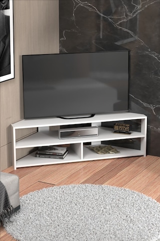 Tv Sehpası Köşe Tv Ünitesi Beyaz Beyaz