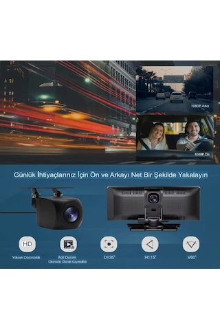 Carplay & Android Auto Destekli Çift Kameralı Araç İçi Monitör