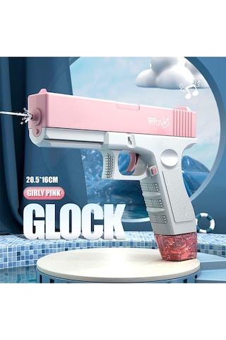 Elektrikli Otomatik Atış Yapan Çift Şaarjörlü Glock Su Tabancası Pembe Pembe