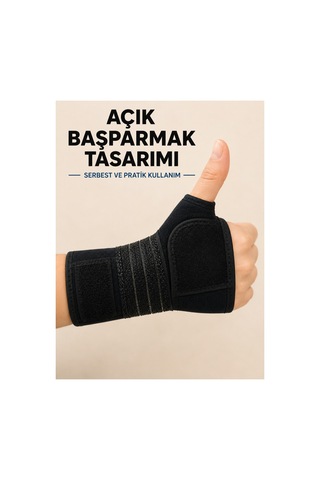 Avuç İçi Destekli El Bilekliği Metal Destekli Ayarlanabilir Bilek Ateli - Siyah Siyah