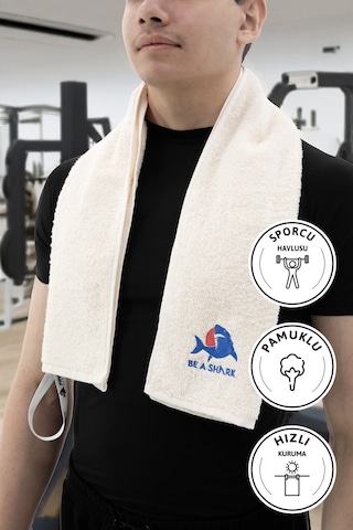 Sporcu Antrenman Havlusu Gym Fitness Plates Boks Tenis Spor Havlu Krem