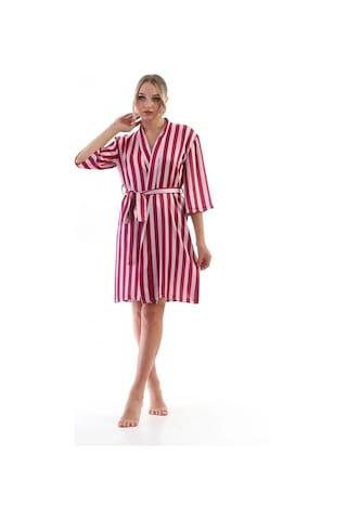 Laperissa Kadın Pembe Çizgili Saten Sabahlık Kuşaklı, Şık Ve Hafif Dokuma Ev Giyim Pembe