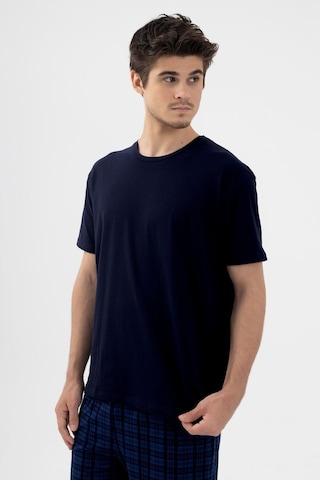 Erkek Pamuklu Kısa Kollu Lacivert Ekose Desenli Cep Detaylı Pijama Takımı Ke30205.34 Lacivert