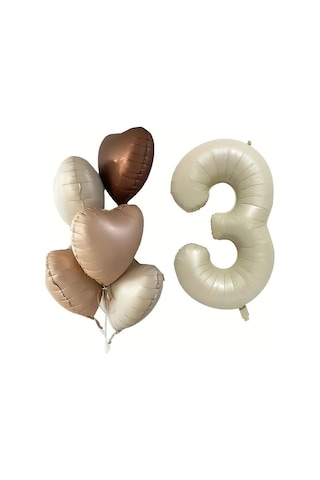 Beysüs 3 Yaş Retro Doğum Günü Balon Seti 5 Adet Kalp Balon Standart