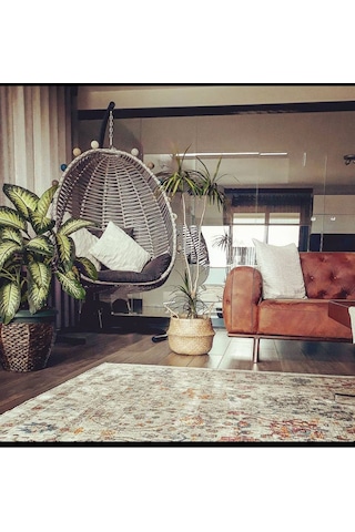 Sercangarden Alaçatı Model Salıncak Tek Kişilik Makrome Ip Örgü Bahçe Balkon Ev Salıncağı Gri