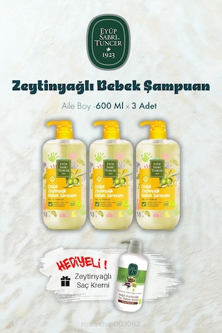 Zeytinyağlı Bebek Şampuan 600 Ml X 3 Ve Saç Kremi Hediyeli