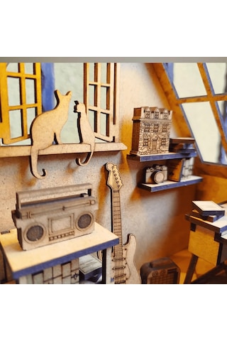 Mini Study Room Ahşap Maket Seti Dıy Book Nook Çalışma Odası Kitaplık Dekoru