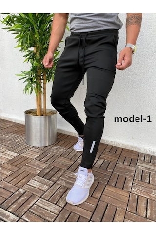 Oliggopol Erkek Slim Fit Likralı Cepli Siyah Eşofman Altı Siyah