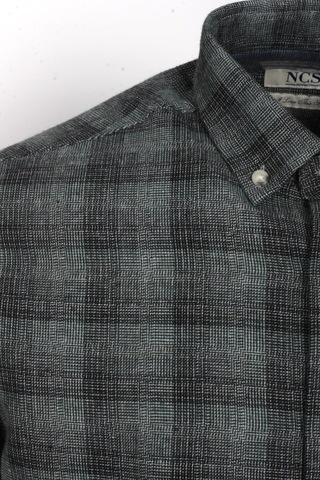 Erkek Gömlek Haki Uzun Kol Ekose Kareli Flanel Yün Tuşeli Slim Fit Düğmeli Yaka Shirt Ncs Jeans 7266-haki Haki